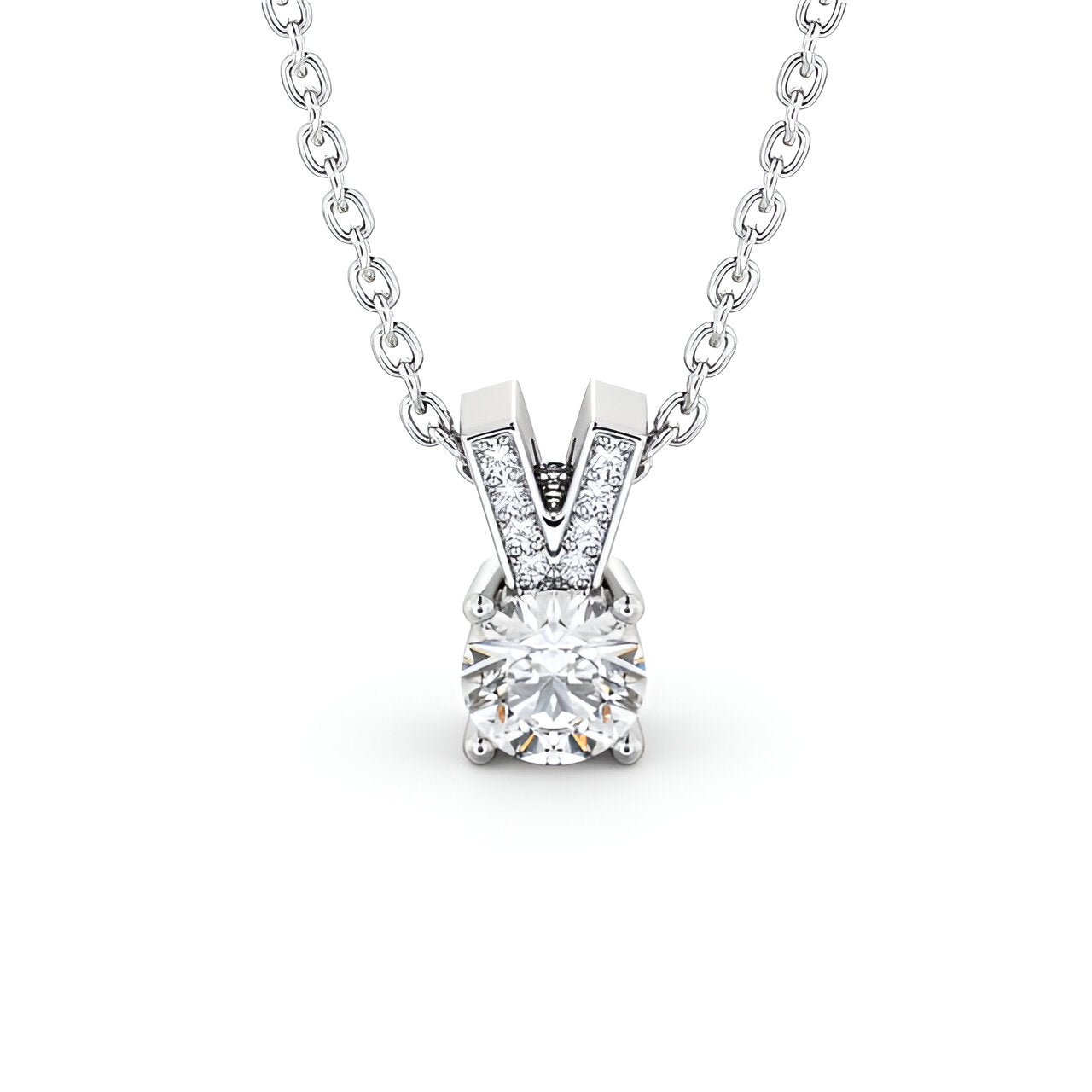 14K White Gold 0.50 Ct Lab-Grown Round Solitaire Four Claw Diamond Pendant