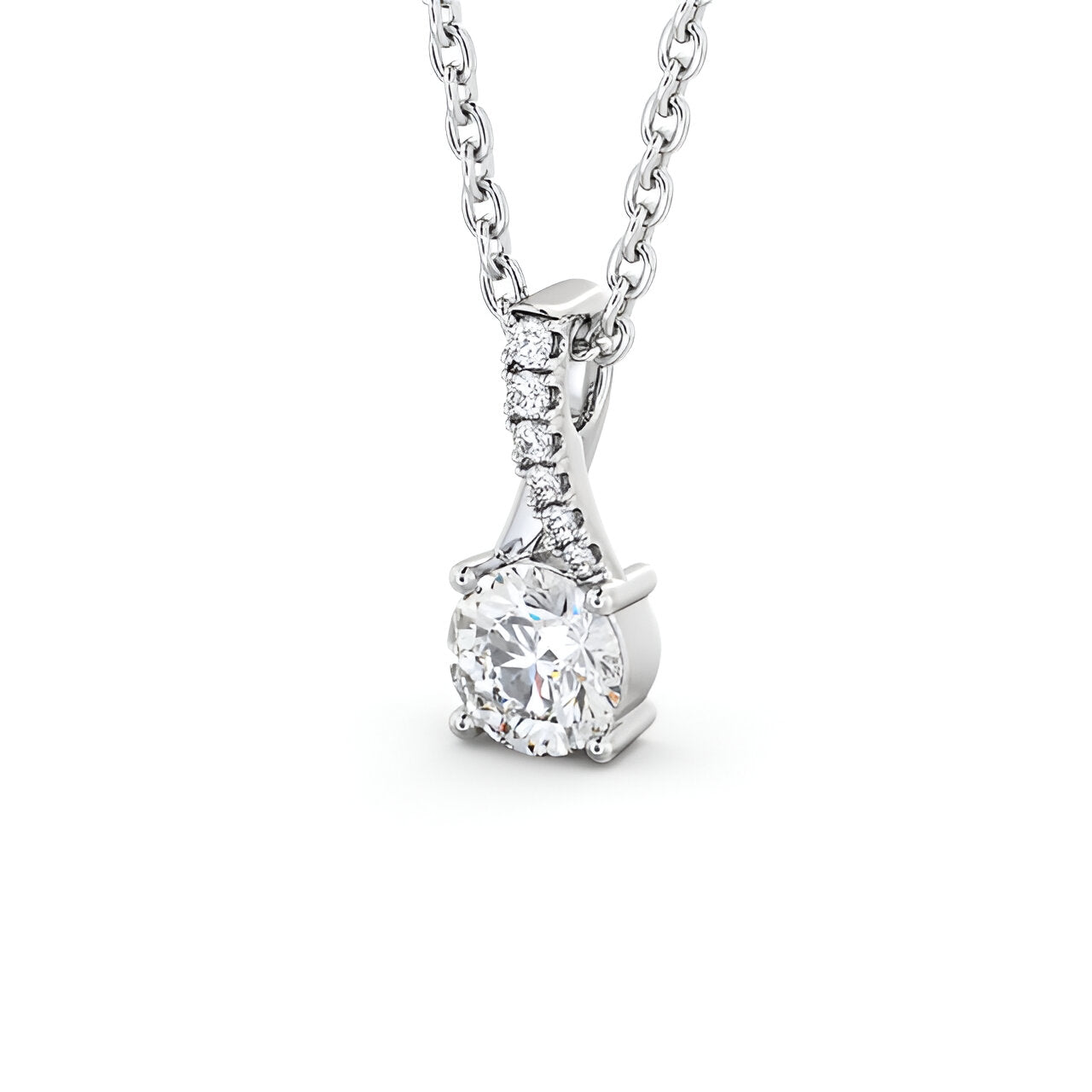 14K White Gold 0.50 Ct Lab-Grown Round Solitaire Four Claw Diamond Pendant