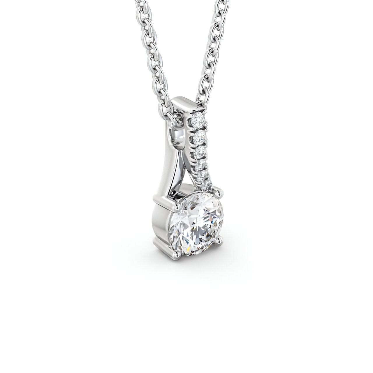 14K White Gold 0.50 Ct Lab-Grown Round Solitaire Four Claw Diamond Pendant