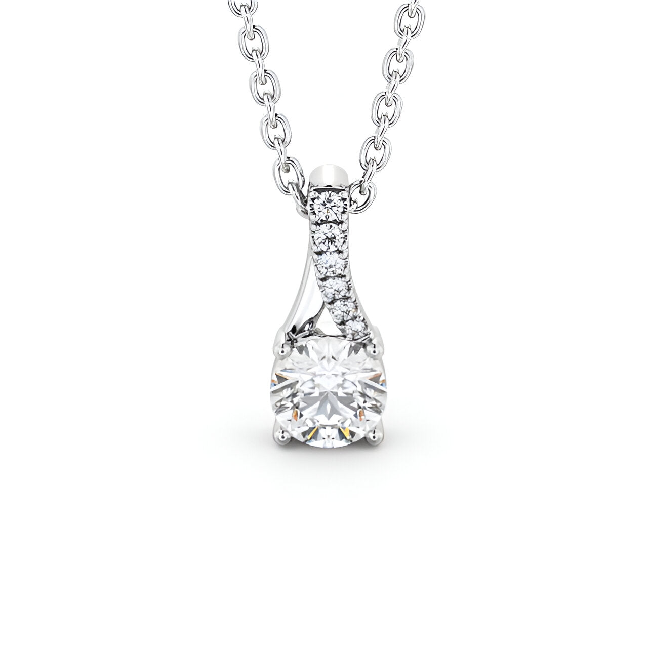 14K White Gold 0.50 Ct Lab-Grown Round Solitaire Four Claw Diamond Pendant