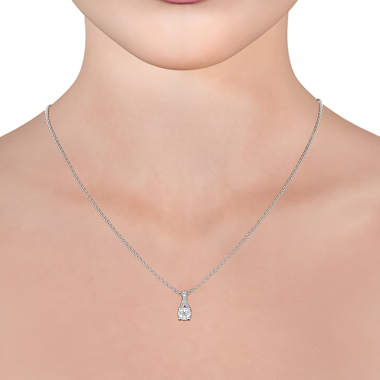 14K White Gold 0.50 Ct Lab-Grown Round Solitaire Four Claw Diamond Pendant