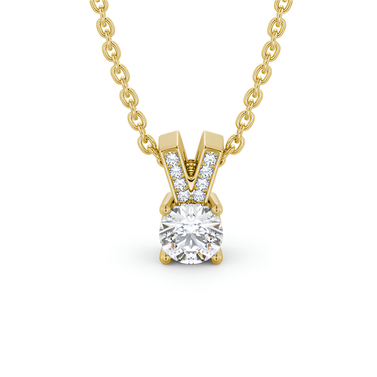 14kt Yellow Gold 0.50ctw Lab Grown Round Solitaire Four Claw Stud Diamond Pendant