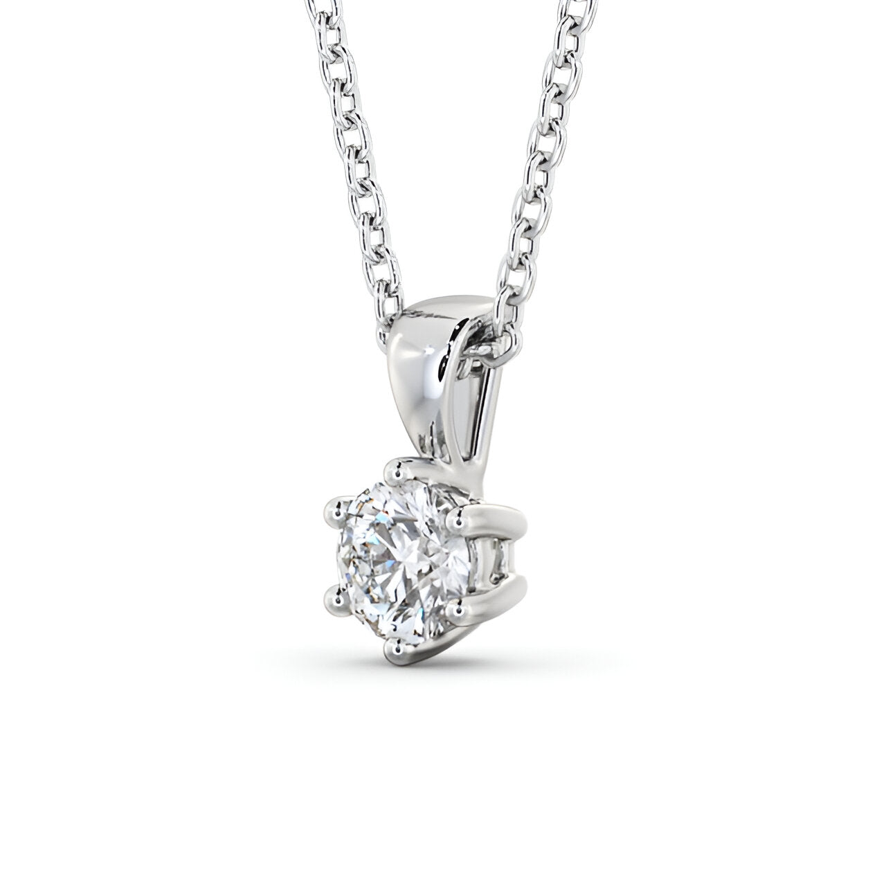 14K White Gold 0.50 Ct Lab-Grown Round Solitaire Six Claw Diamond Pendant
