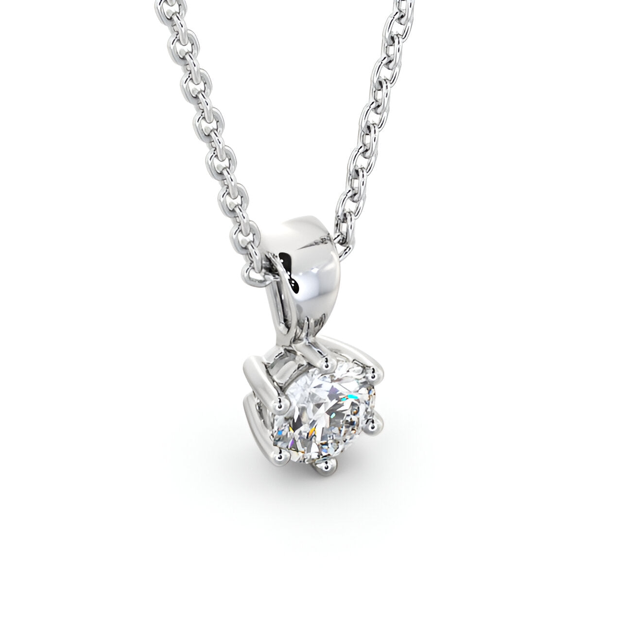 14K White Gold 0.50 Ct Lab-Grown Round Solitaire Six Claw Diamond Pendant