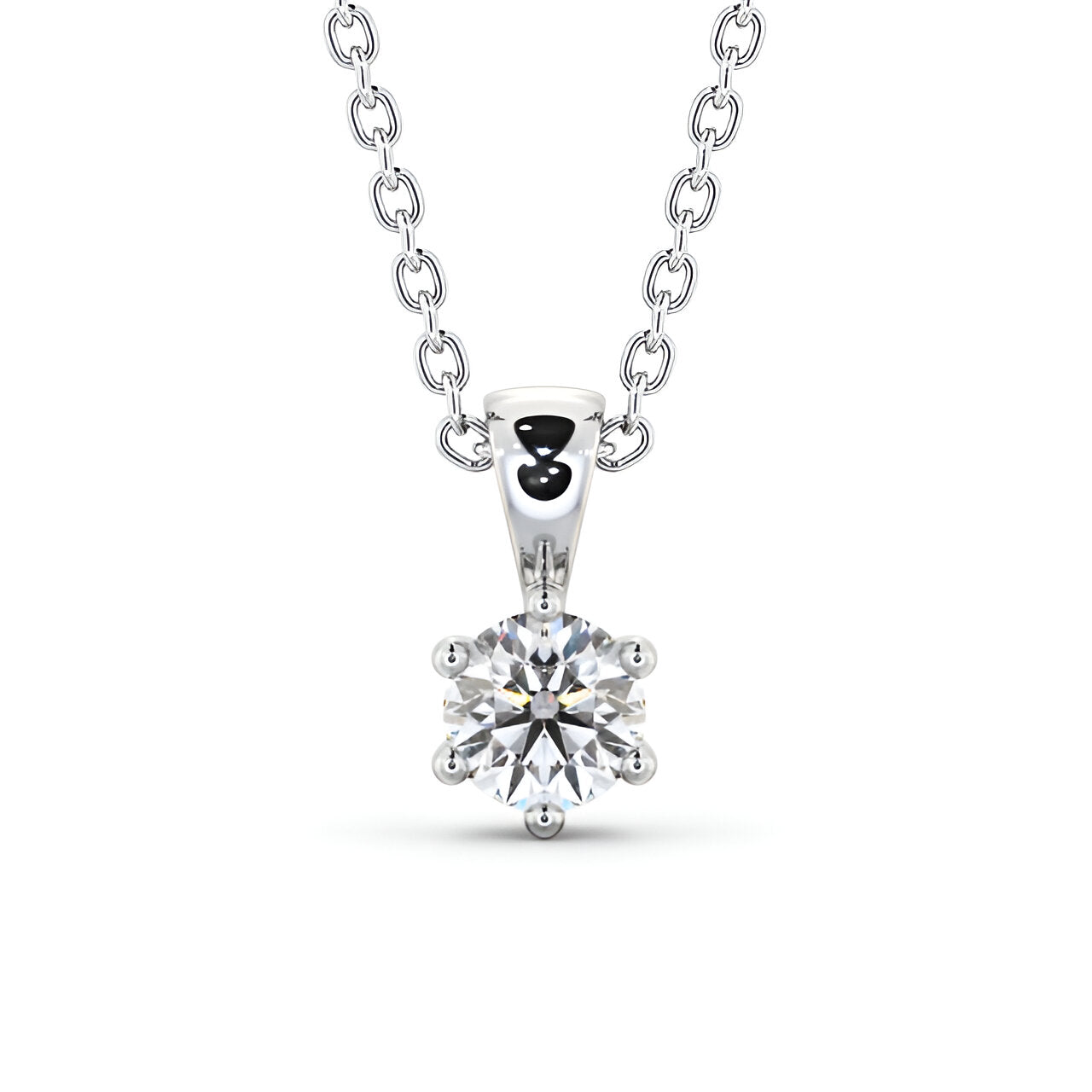 14K White Gold 0.50 Ct Lab-Grown Round Solitaire Six Claw Diamond Pendant