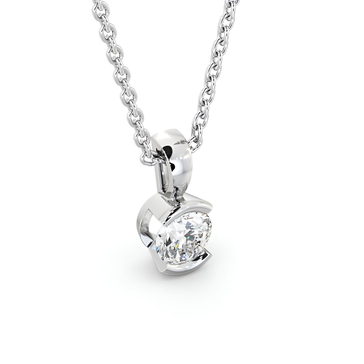 14K White Gold 0.50 Ct Lab-Grown Round Solitaire Diamond Pendant