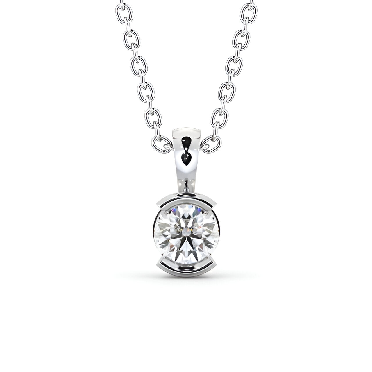 14K White Gold 0.50 Ct Lab-Grown Round Solitaire Diamond Pendant
