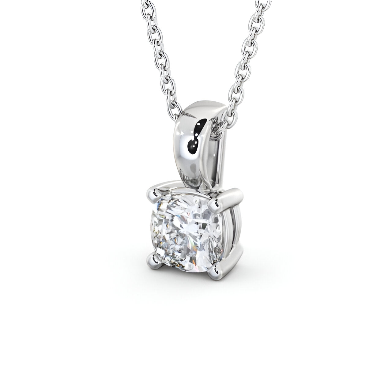 14K White Gold 0.50 Ct Lab-Grown Cushion Solitaire Four Claw Diamond Pendant