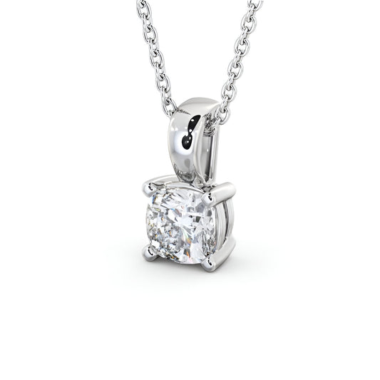 14K White Gold 0.50 Ct Lab-Grown Cushion Solitaire Four Claw Diamond Pendant