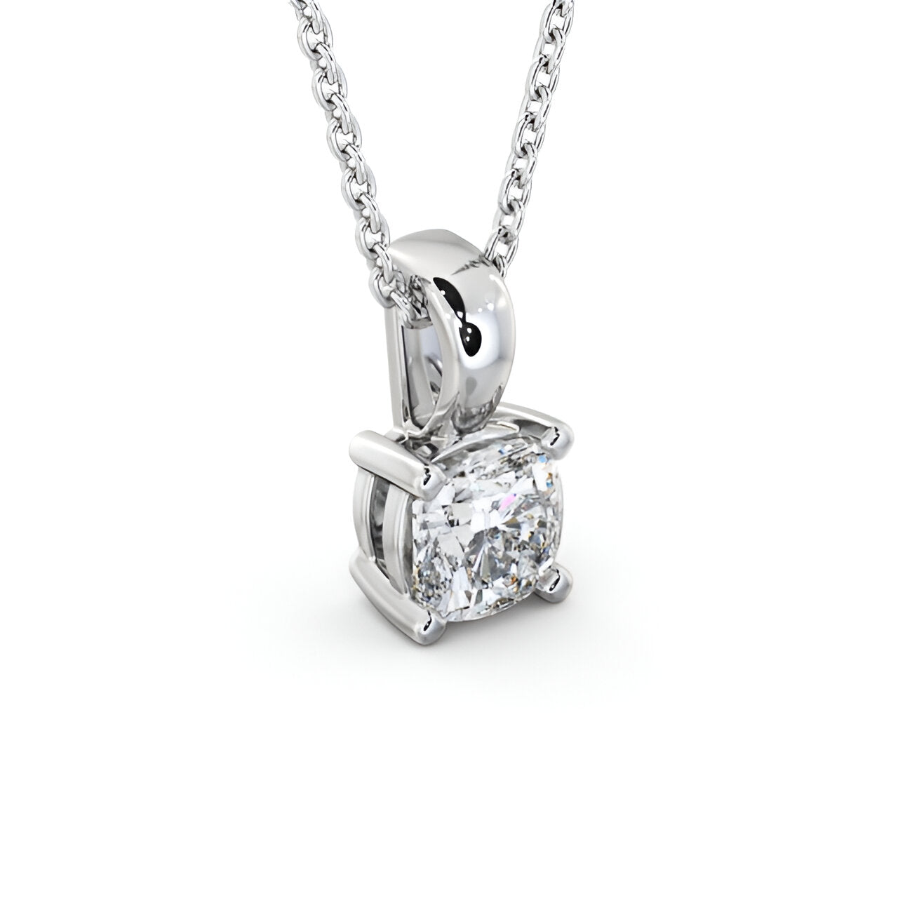 14K White Gold 0.50 Ct Lab-Grown Cushion Solitaire Four Claw Diamond Pendant