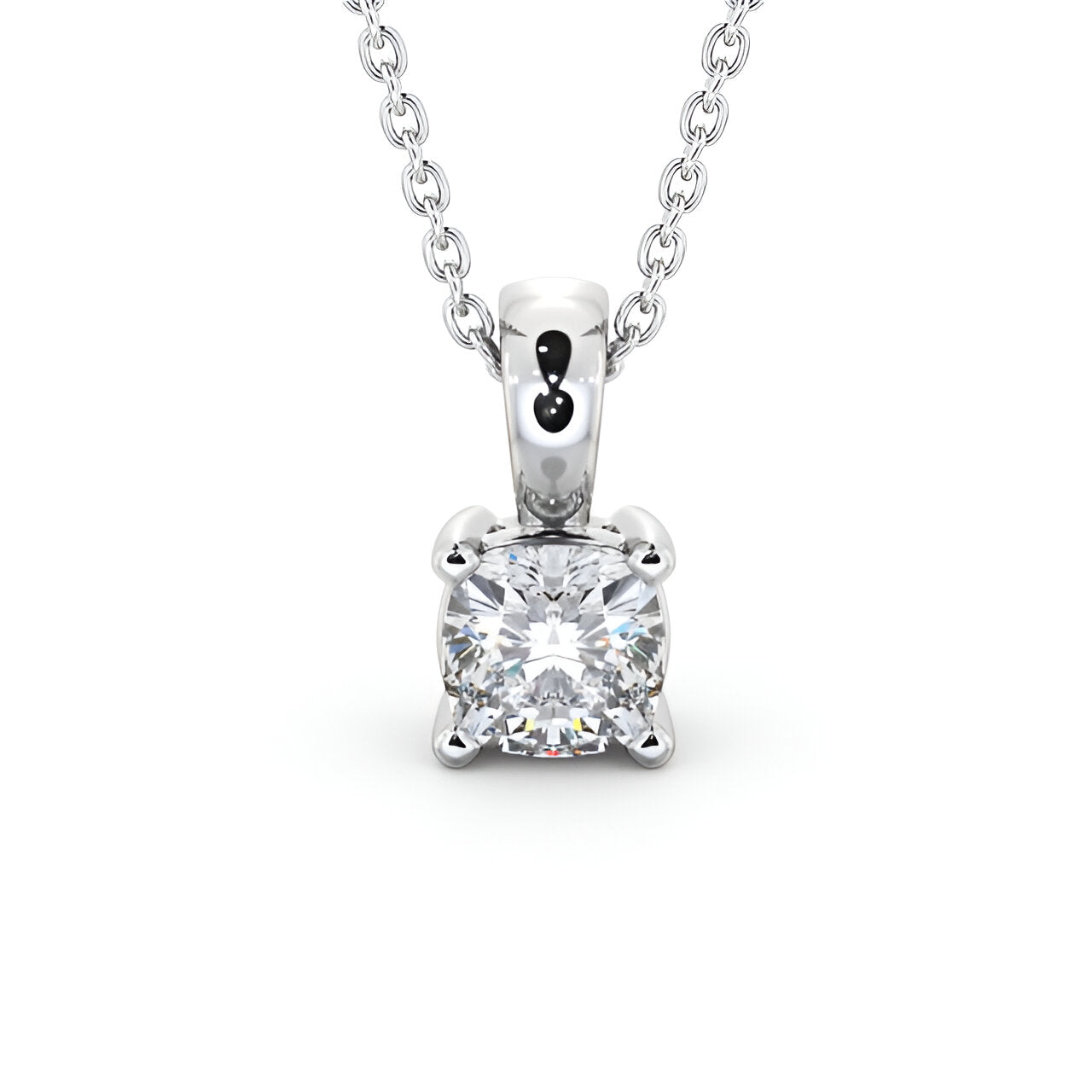 14K White Gold 0.50 Ct Lab-Grown Cushion Solitaire Four Claw Diamond Pendant