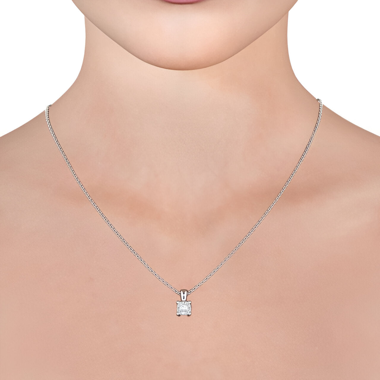 14K White Gold 0.50 Ct Lab-Grown Cushion Solitaire Four Claw Diamond Pendant