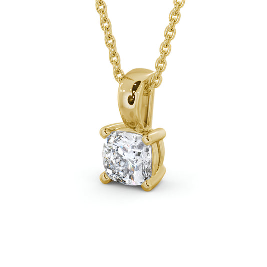 14kt Yellow Gold 0.50ctw Lab Grown Cushion Solitaire Four Claw Stud Diamond Pendant
