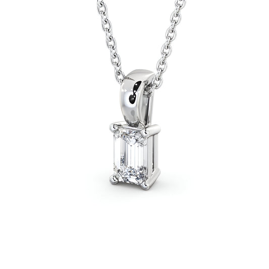 14K White Gold 0.50 Ct Lab-Grown Emerald Cut Solitaire Four Claw Diamond Pendant