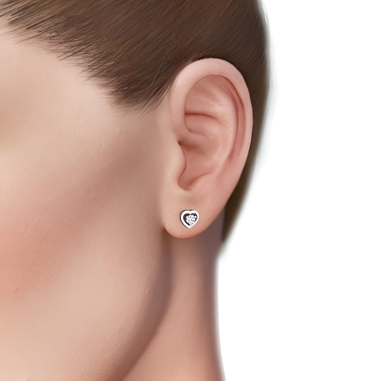 14kt White Gold 0.30ctw Lab Grown Heart Shaped Round Diamond Stud Earrings