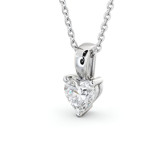 14K White Gold 0.50 Ct Lab-Grown Heart Solitaire Three Claw Diamond Pendant