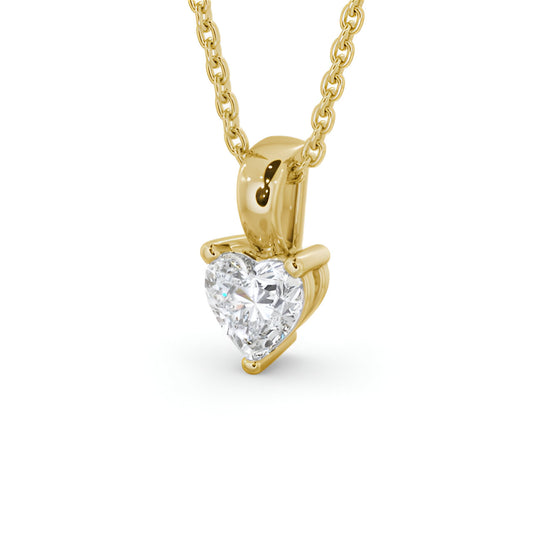14kt Yellow Gold 0.50ctw Lab Grown Heart Solitaire Three Claw Stud Diamond Pendant