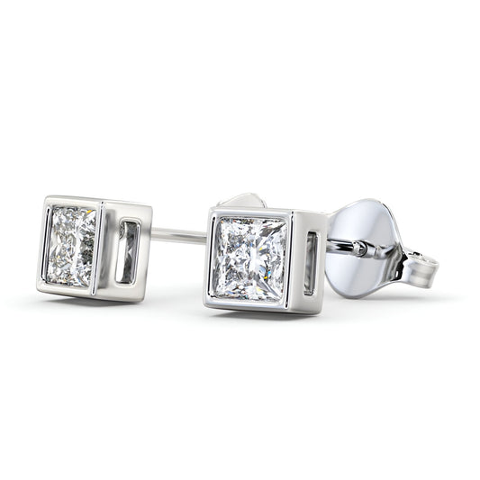 14kt White Gold 1.00ctw Lab Grown Princess Diamond Bezel Stud Earrings