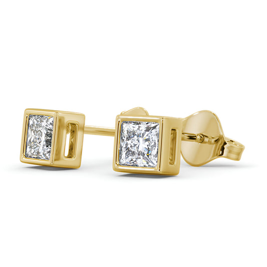 14kt Yellow Gold 1.00ctw Lab Grown Princess Diamond Bezel Stud Earrings