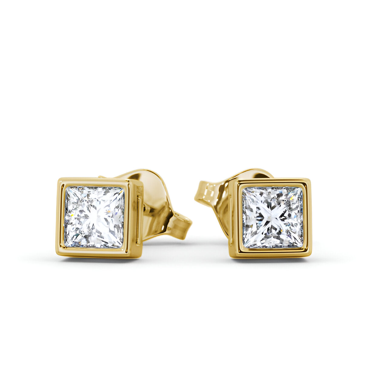 14kt Yellow Gold 1.00ctw Lab Grown Princess Diamond Bezel Stud Earrings