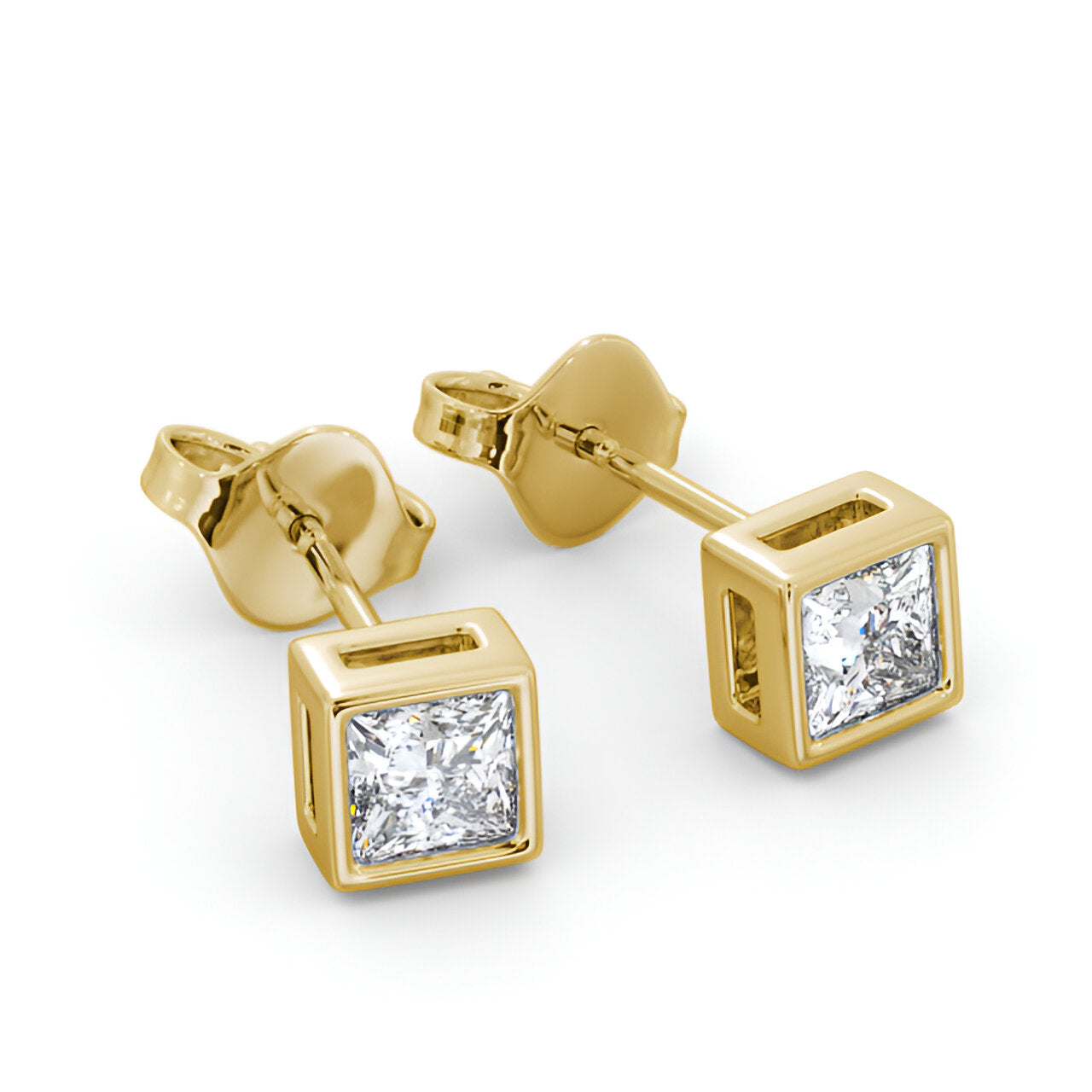 14kt Yellow Gold 1.00ctw Lab Grown Princess Diamond Bezel Stud Earrings