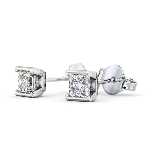 14kt White Gold 1.00ctw Lab Grown Princess Diamond Open Bezel Stud Earrings