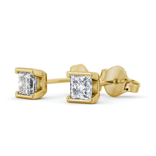 14kt Yellow Gold 1.00ctw Lab Grown Princess Diamond Open Bezel Stud Earrings