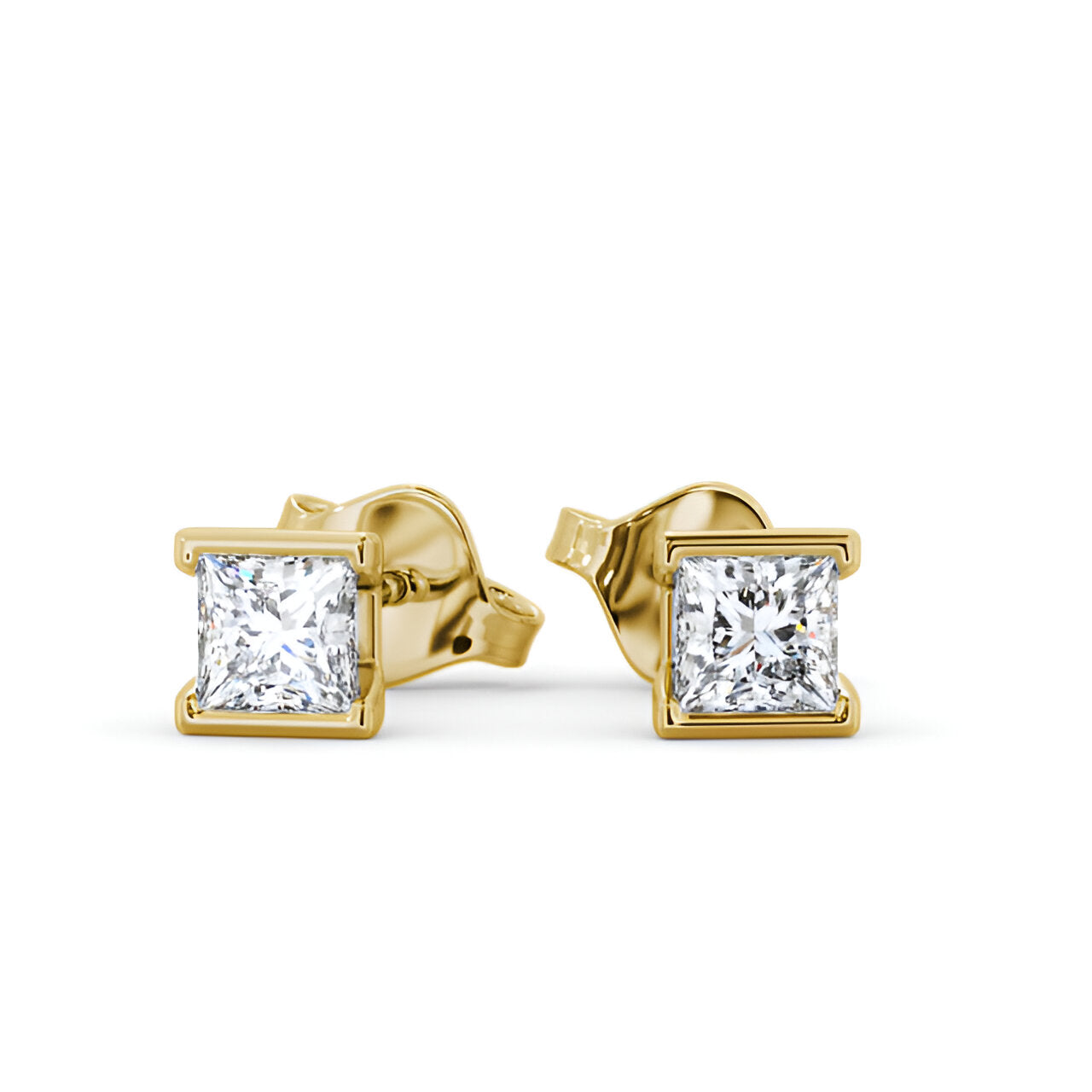 14kt Yellow Gold 1.00ctw Lab Grown Princess Diamond Open Bezel Stud Earrings