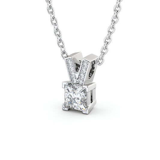 14K White Gold 0.50 Ct Lab-Grown Princess Solitaire Four Claw Diamond Pendant