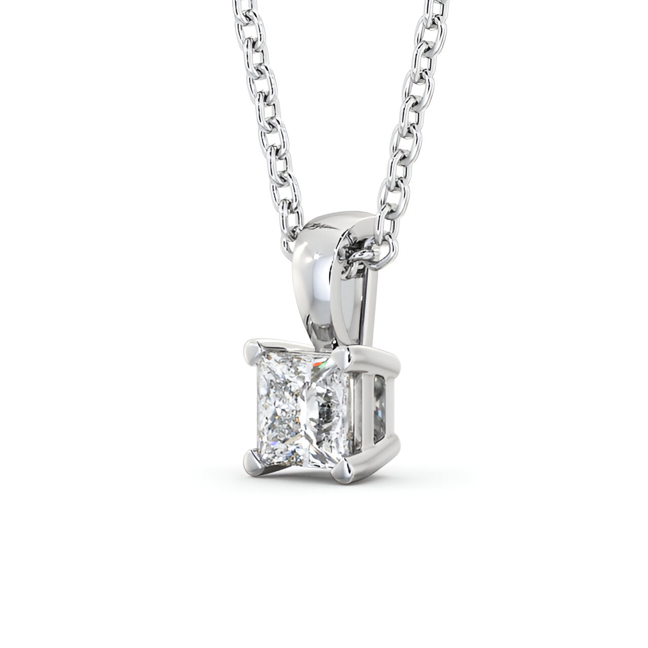 14K White Gold 0.50 Ct Princess Cut Lab-Grown Solitaire Four Claw Diamond Pendant