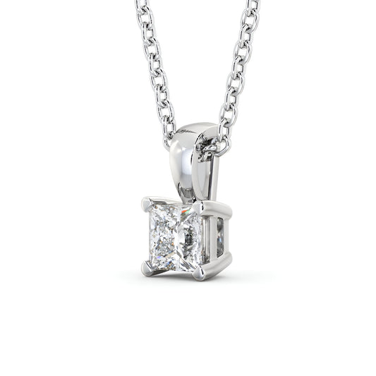 14K White Gold 0.50 Ct Princess Cut Lab-Grown Solitaire Four Claw Diamond Pendant