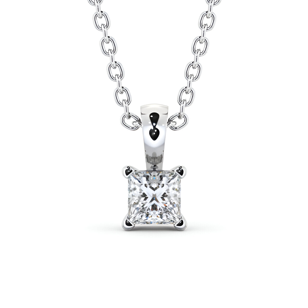 14K White Gold 0.50 Ct Princess Cut Lab-Grown Solitaire Four Claw Diamond Pendant