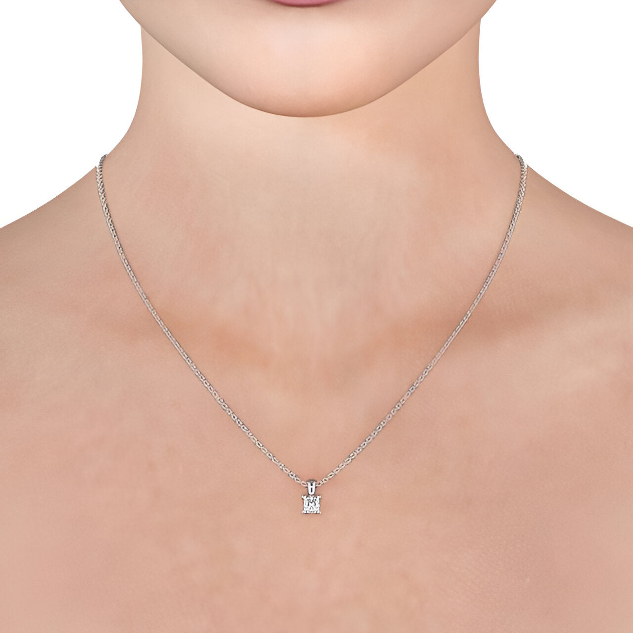 14K White Gold 0.50 Ct Princess Cut Lab-Grown Solitaire Four Claw Diamond Pendant