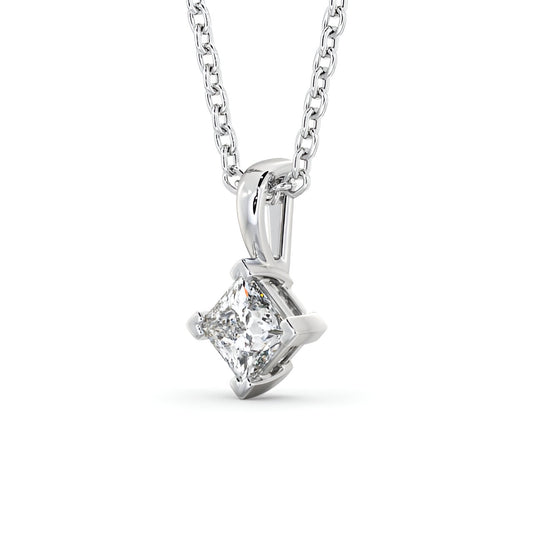 14K White Gold 0.50 Ct Lab-Grown Princess Solitaire Four Claw Diamond Pendant