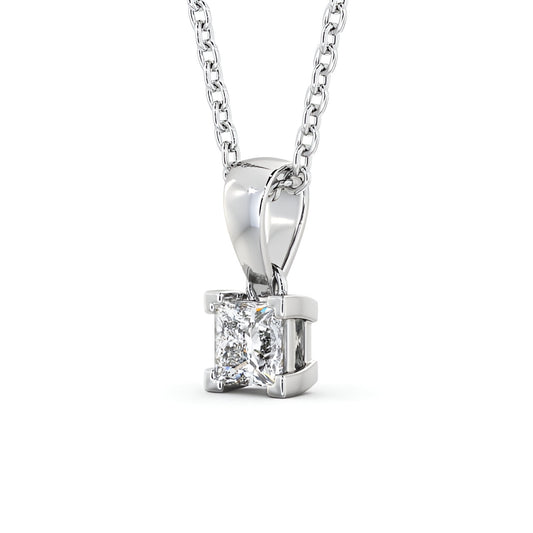 14K White Gold 0.50 Ct Lab-Grown Princess Solitaire Four Claw Diamond Pendant