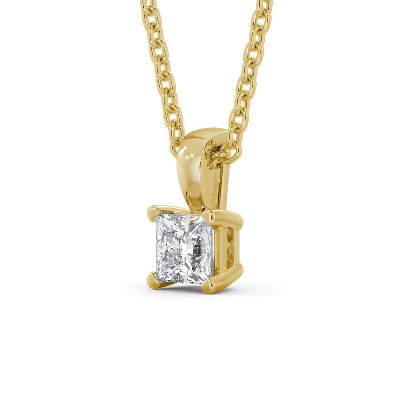 14kt Yellow Gold 0.50ctw Lab Grown Princess Solitaire Four Claw Stud Diamond Pendant