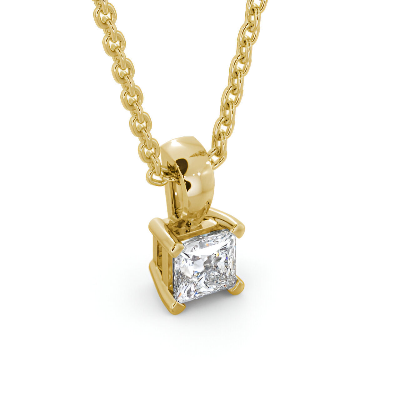 14kt Yellow Gold 0.50ctw Lab Grown Princess Solitaire Four Claw Stud Diamond Pendant