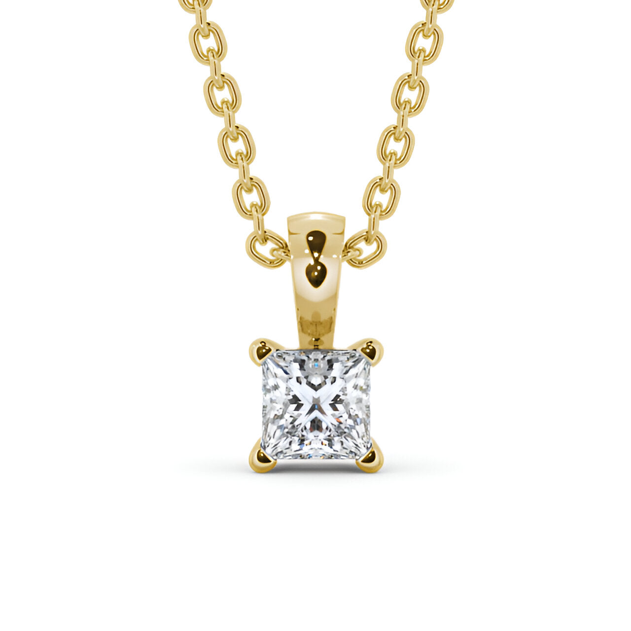 14kt Yellow Gold 0.50ctw Lab Grown Princess Solitaire Four Claw Stud Diamond Pendant