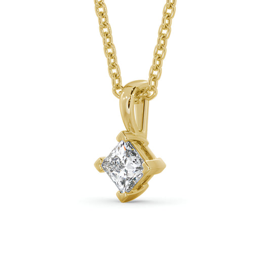 14kt Yellow Gold 0.50ctw Lab Grown Princess Solitaire Four Claw Stud Diamond Pendant