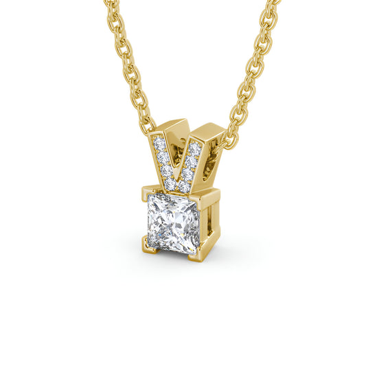 14kt Yellow Gold 0.50ctw Lab Grown Princess Solitaire Four Claw Stud Diamond Pendant