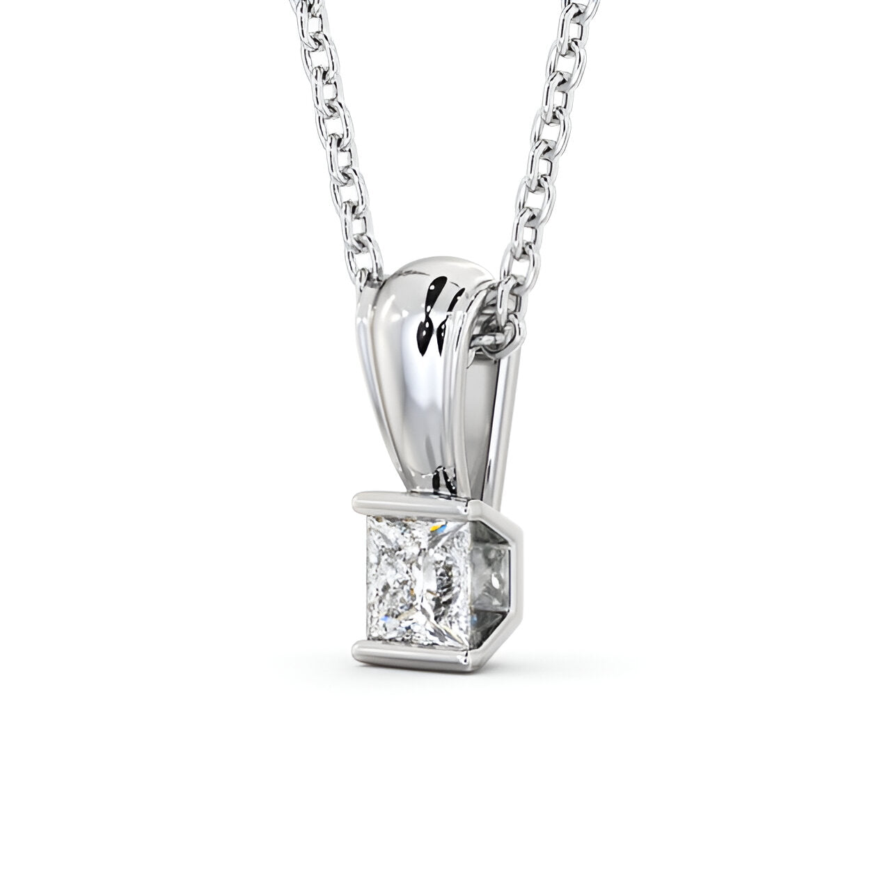 14K White Gold 0.50 Ct Lab-Grown Princess Solitaire Tension Set Diamond Pendant
