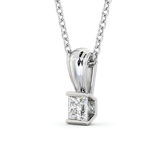 14K White Gold 0.50 Ct Lab-Grown Princess Solitaire Tension Set Diamond Pendant