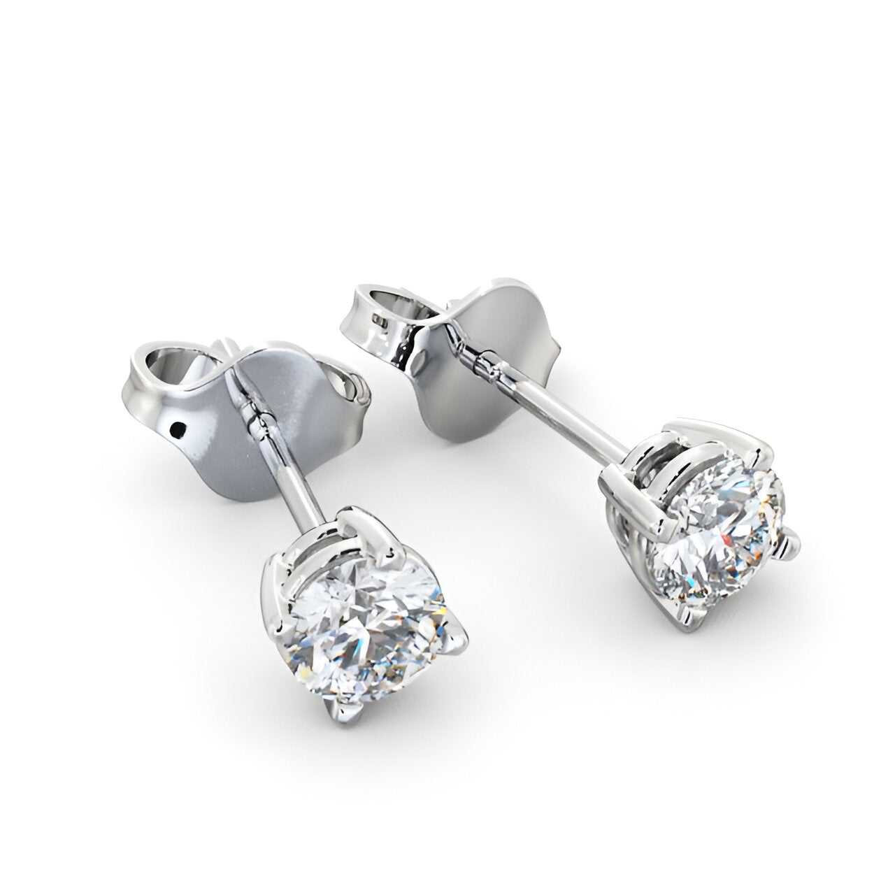 14kt White Gold 1.00ctw Lab Grown Round Diamond Four Claw Stud Earrings