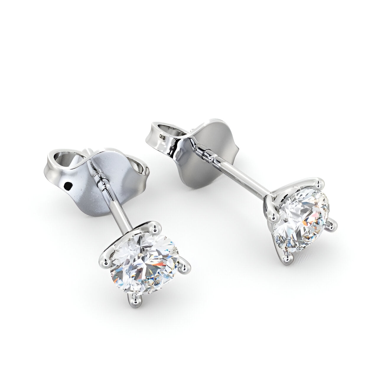 14kt White Gold 1.00ctw Lab Grown Round Diamond Four Claw Stud Earrings