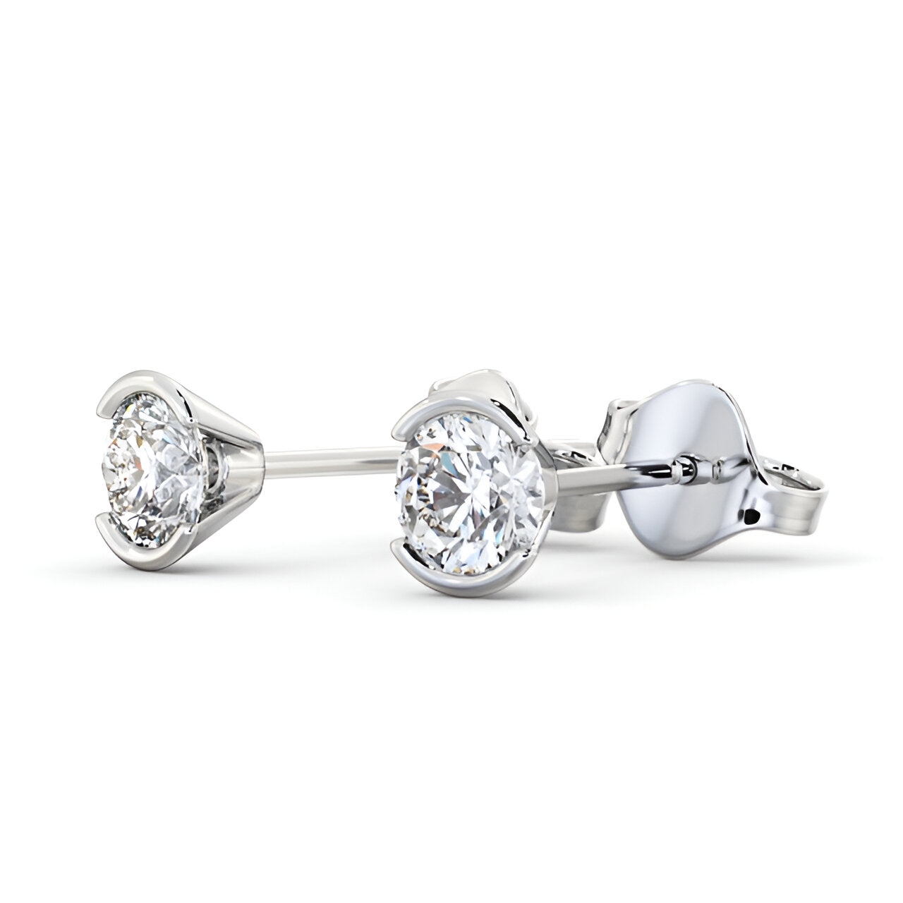 14kt White Gold 1.00ctw Lab Grown Round Diamond Open Bezel Stud Earrings