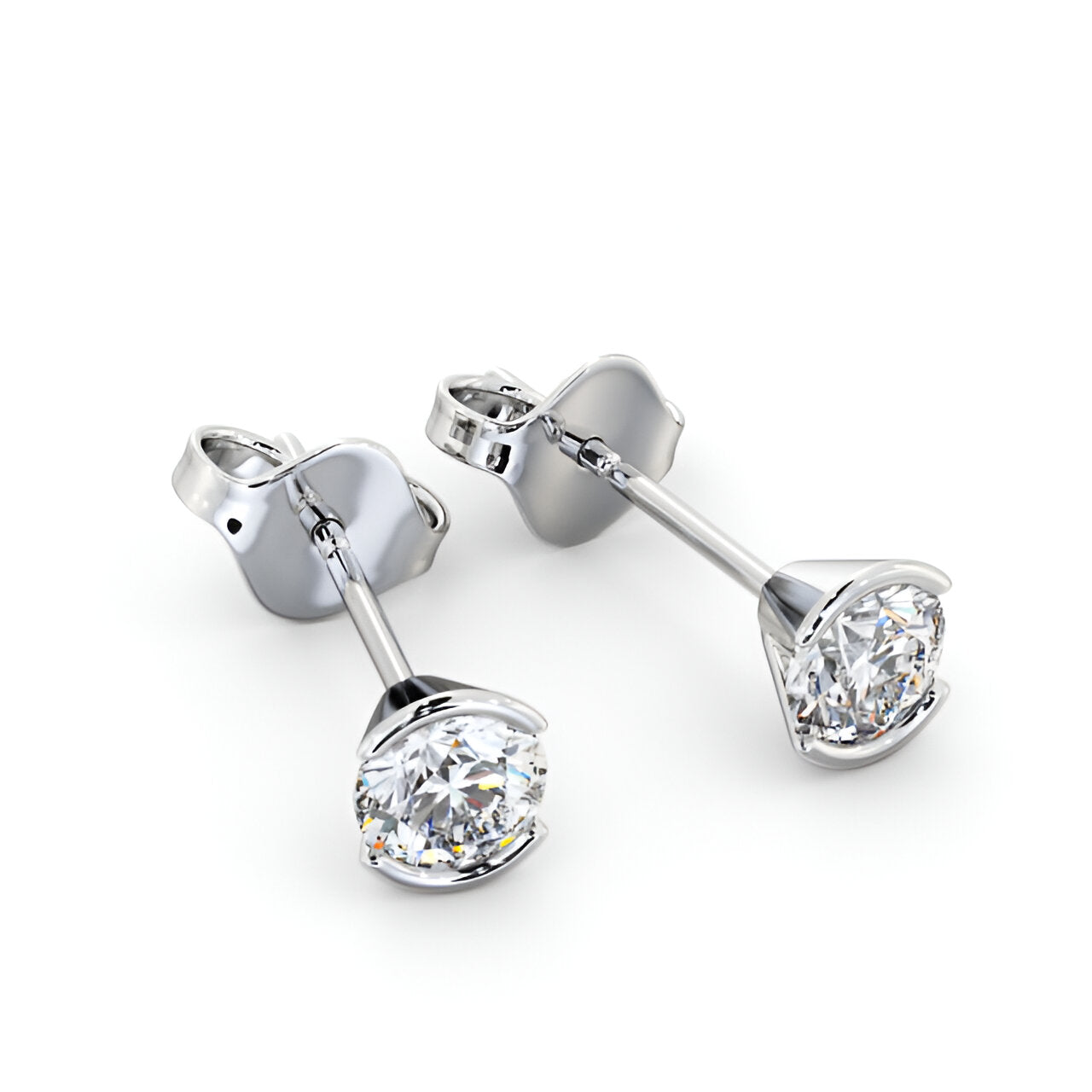 14kt White Gold 1.00ctw Lab Grown Round Diamond Open Bezel Stud Earrings