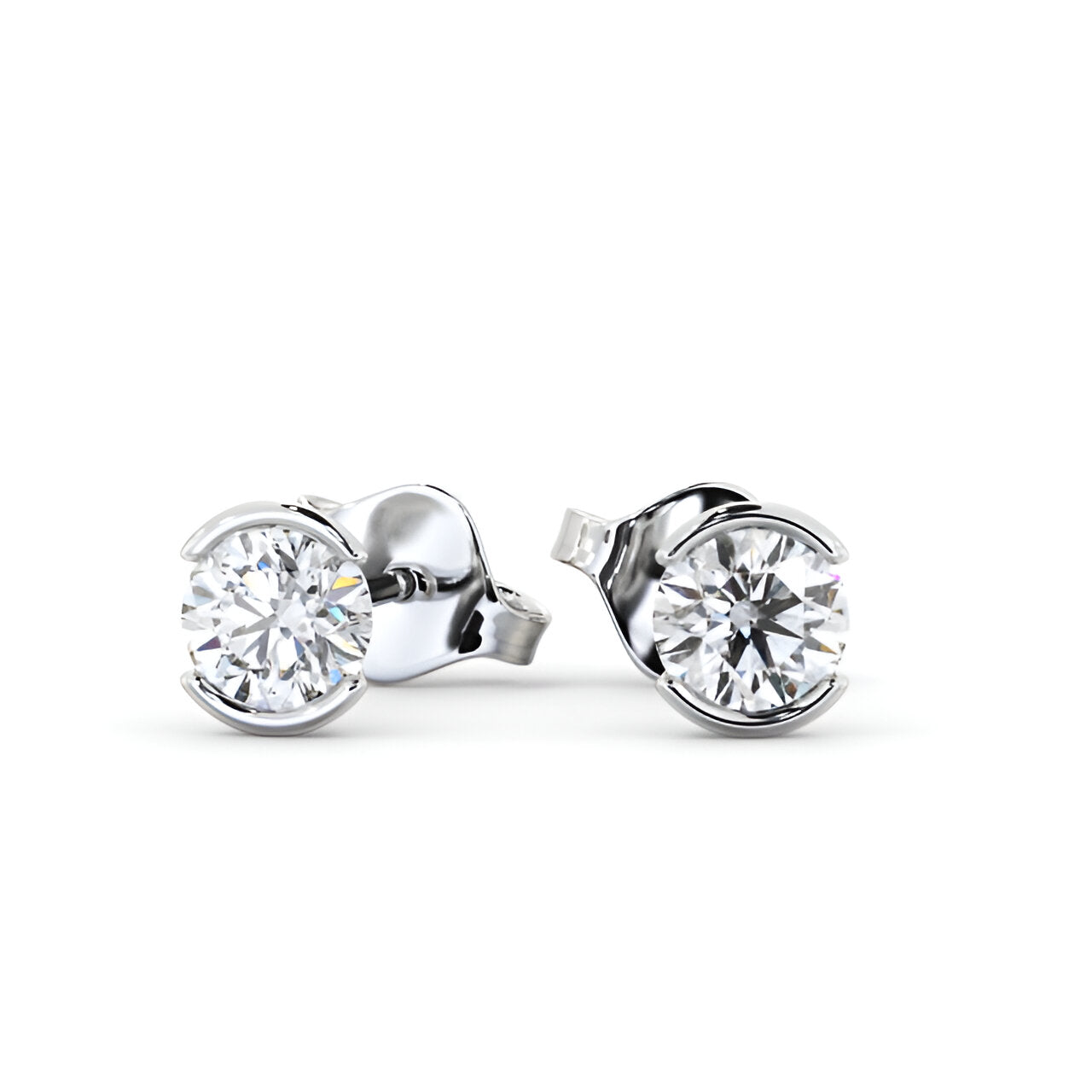 14kt White Gold 1.00ctw Lab Grown Round Diamond Open Bezel Stud Earrings