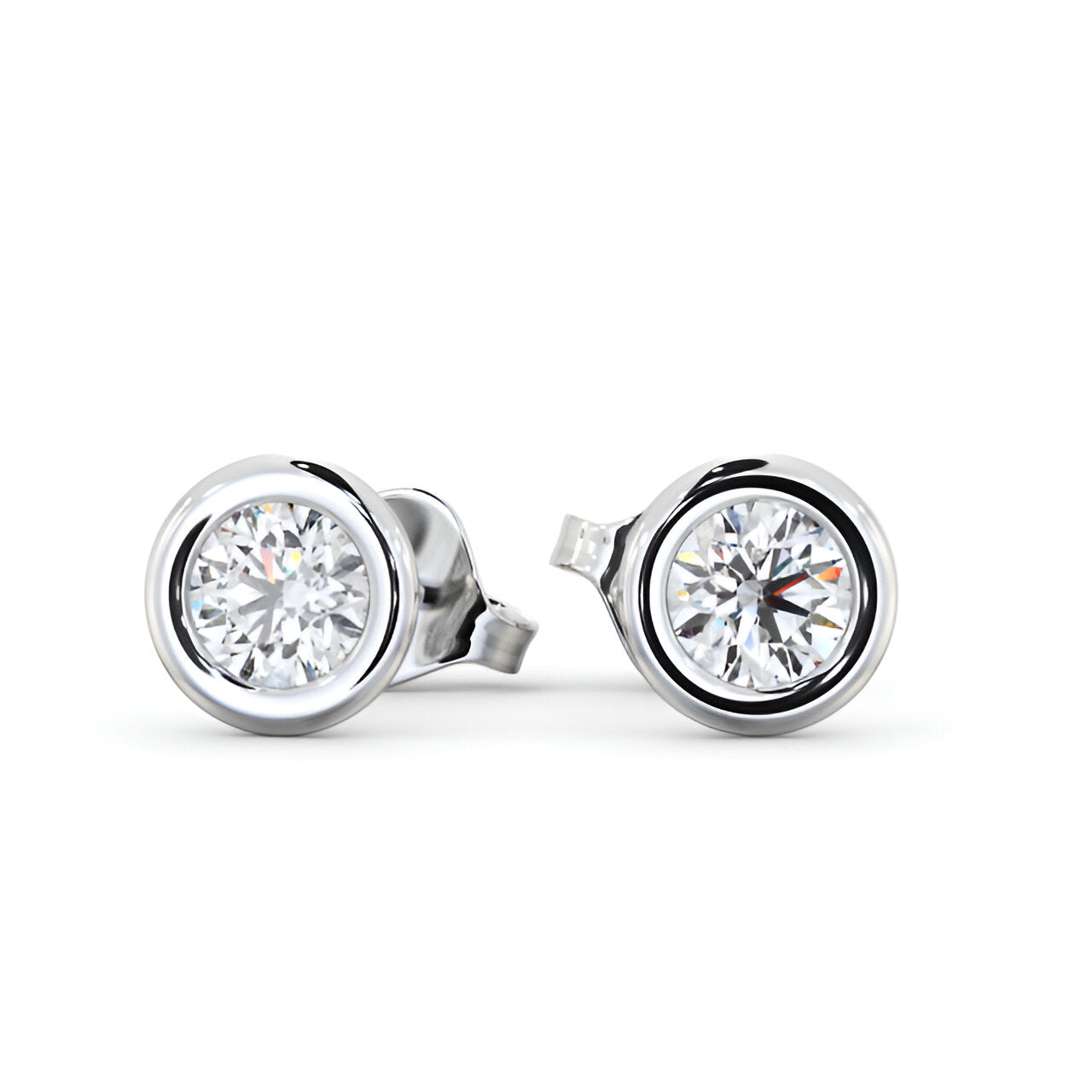14kt White Gold 1.00ctw Lab Grown Round Diamond Open Bezel Stud Earrings