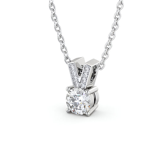 14K White Gold 0.50 Ct Lab-Grown Round Solitaire Four Claw Diamond Pendant