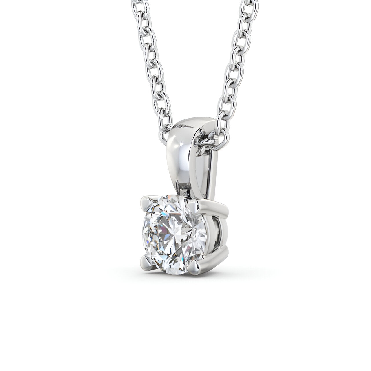 14K White Gold 0.50 Ct Lab-Grown Round Solitaire Four Claw Diamond Pendant